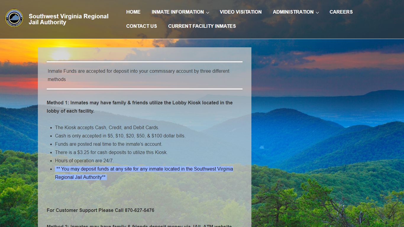 Inmate Funds (Commissary) – Southwest Virginia Regional Jail Authority